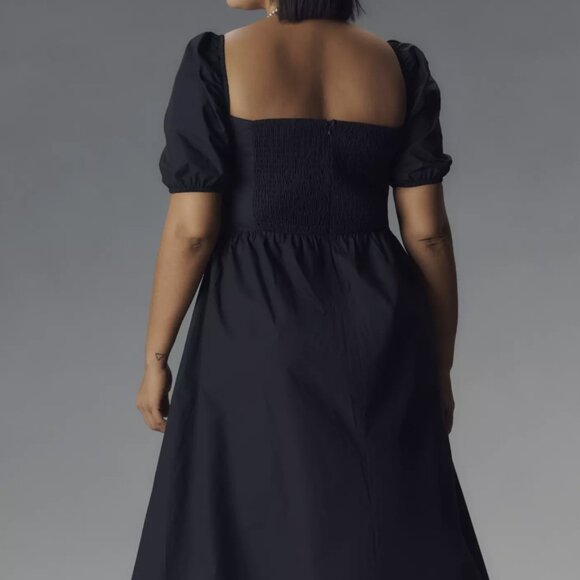 NWT Anthropologie Brand Glamorous Puff-Sleeve Square-Neck Midi Dress Sz 12P - Picture 2 of 6